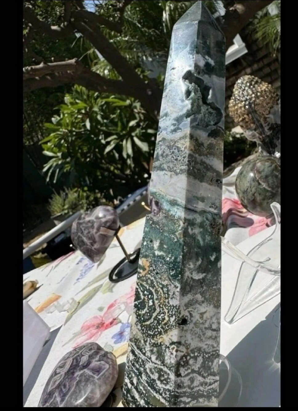 Big 8" Ocean Jasper Tower-Stunning Green Druzy & Glittery Orbicular Inclusions✨️